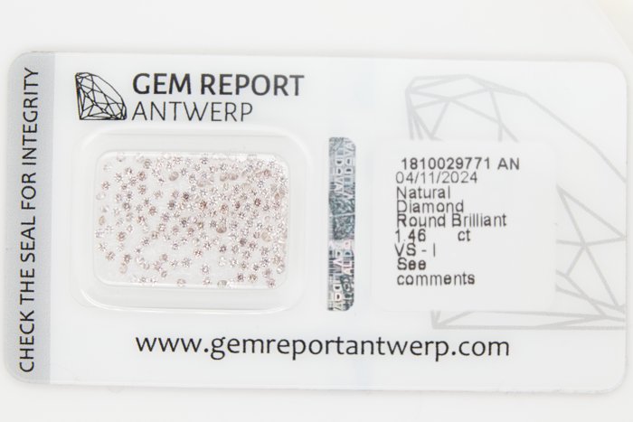 Ingen mindstepris - 182 pcs Diamant  (Natur)  - 1.46 ct - Rund - I1, I2, I3, SI1, SI2, VS1, VS2 - Gem Report Antwerp (GRA) - INGEN RESERVEPRIS