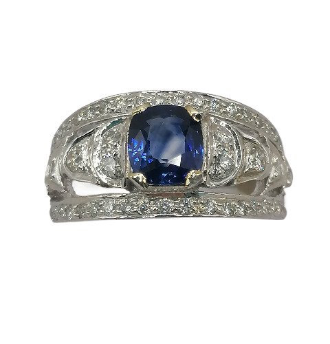 Ring - 18 kraat Hvidguld -  1.97ct. tw. Safir - Diamant