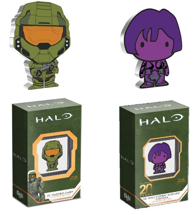 Niue 2 Dollars 2021 Halo Chibi Coin - Master Chief  Cortana 2x1 Oz (999) Proof