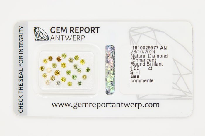 Ingen mindstepris - 25 pcs Diamant  (Farvebehandlet)  - 1.00 ct - Rund - I1, I2, I3, SI1, SI2 - Gem Report Antwerp (GRA) - INGEN RESERVEPRIS