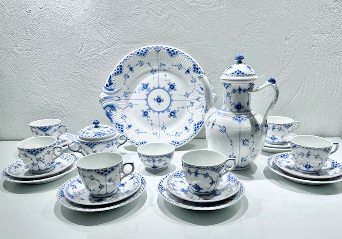 Royal Copenhagen - Kaffesæt til 6 (21) - Blue Fluted (Musselmalet) - Porcelæn