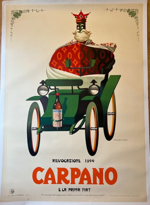 Armando Testa - poster pubblicitario- Carpano e la prima FIAT-TELATO - 1950‹erne