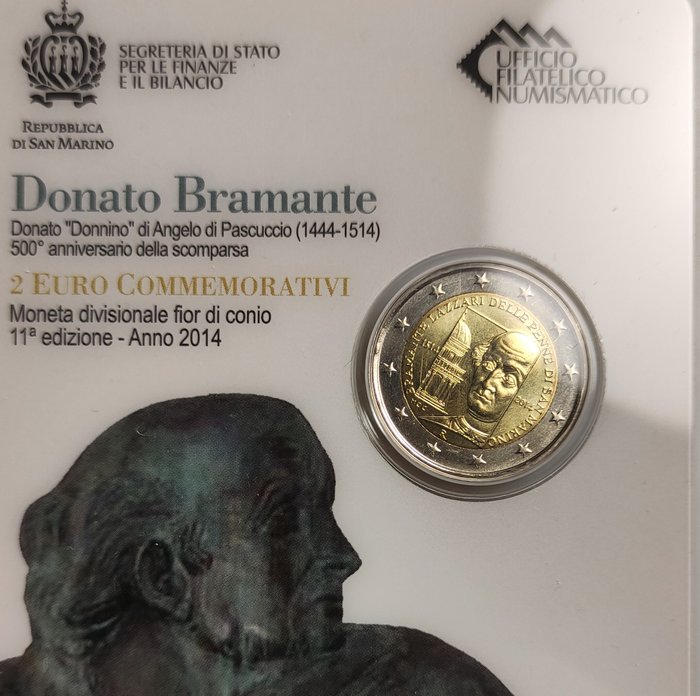 San Marino. 2 Euro 2014 "Giacomo Puccini" + "Donato Bramante" (2 coins)  (Ingen mindstepris)