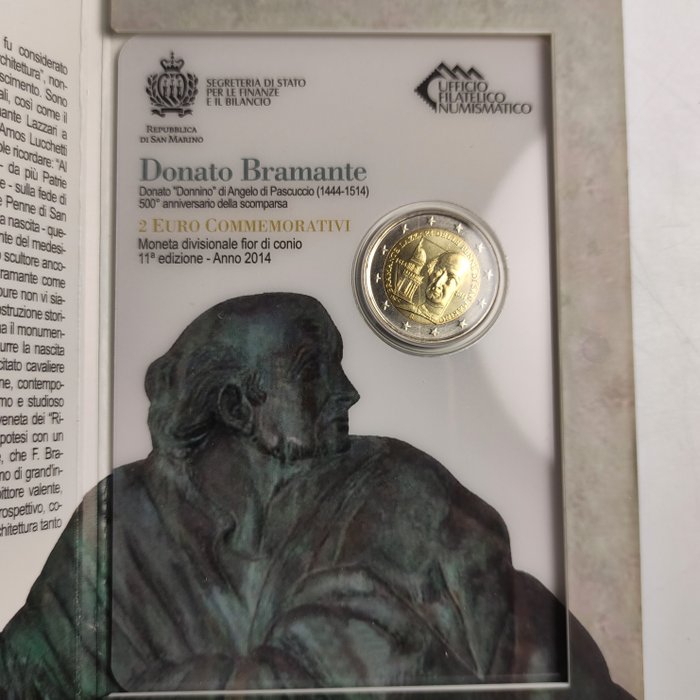 San Marino. 2 Euro 2014 "Giacomo Puccini" + "Donato Bramante" (2 coins)  (Ingen mindstepris)