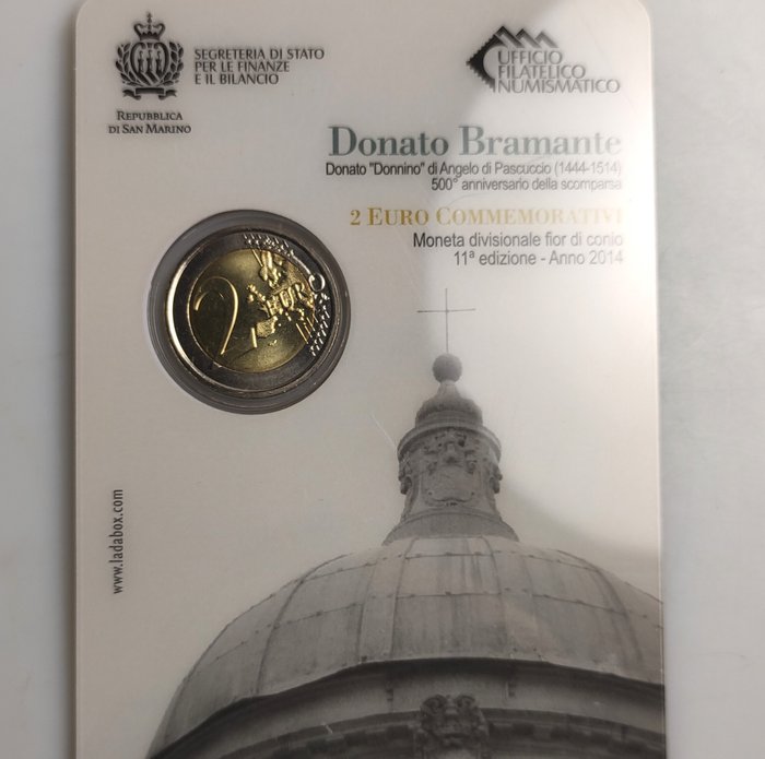 San Marino. 2 Euro 2014 "Giacomo Puccini" + "Donato Bramante" (2 coins)  (Ingen mindstepris)