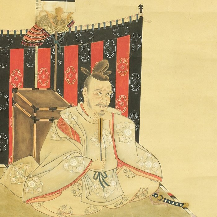 Toyotomi Hideyoshi 豊臣秀吉 with Box - Tosa Mitsusada 土佐光貞 (1738-1806) - Japan - Sene Edo-periode  (Ingen mindstepris)