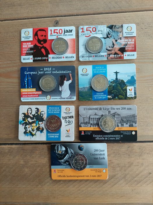 Belgien 2 Euro 2014/2015 (7 stuks)  (Ingen mindstepris)