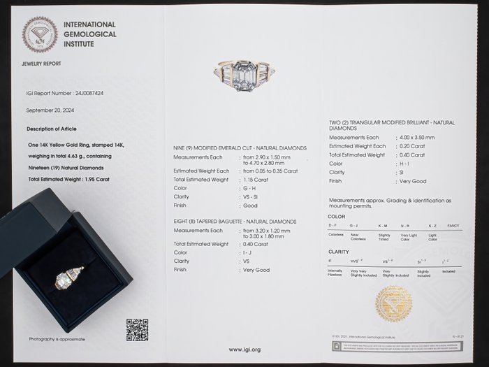 Ingen mindstepris - Ring - 14 karat Gulguld, IGI certificeret - 1,95 ct diamanter -  1.95ct. tw. Diamant (Natur)