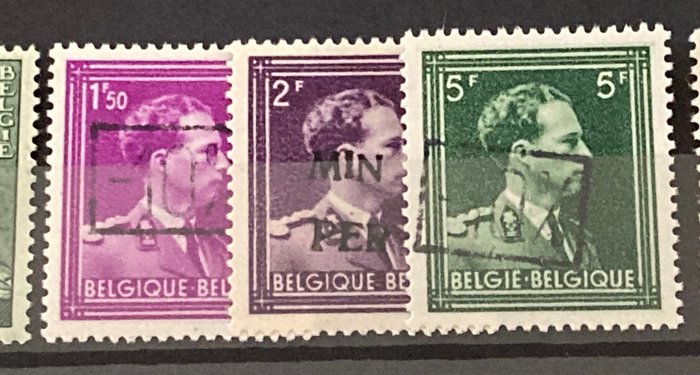 Belgien 1946 - Komplet serie af "-10%" overtryk - 'Van Acker Issue' - alle 61 frimærker, inklusive Gellingen - OBP/COB 724A/24Q + 724R/24T + 724X/24W + 724a/24vv