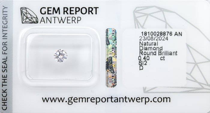 Ingen mindstepris - 1 pcs Diamant  (Natur)  - 0.40 ct - Rund - D (farveløs) - SI2 - Gem Report Antwerp (GRA)