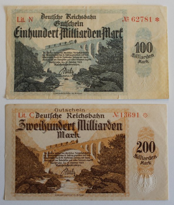 Tyskland - 26 Reichsbahn / Railway banknotes 1920's  (Ingen mindstepris)