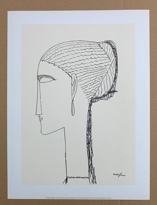 Amedeo Modigliani (after) - Female Head with Earring - Artprint - 40 x 30 cm