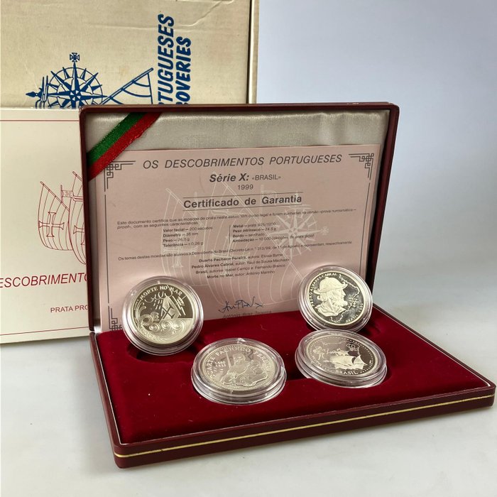 Portugal 200 Escudos 1999 The Portuguese Discoveries Set Series X - Brazil 925 Silver (106 g)  (Ingen mindstepris)