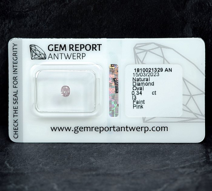 1 pcs Diamant  (Naturfarvet)  - 0.34 ct - Oval - Faint Lyserød - I3 - Gem Report Antwerp (GRA)