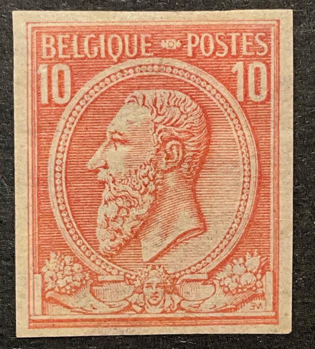 Belgien 1869/1883 - Leopold II "Profil til venstre" - 10c Pink på gullig - UPUTTET - OBP 46b ND