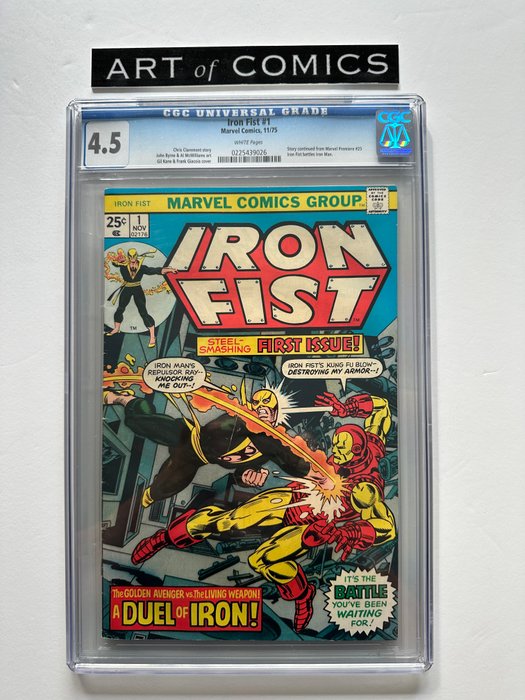 Iron Fist #1 - Story Continued From Marvel Premiere #25 - CGC Graded 4.5 - Mid Grade!!! - White Pages! - 1 Graded comic - Første udgave - 1975