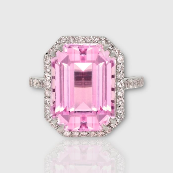 Ingen mindstepris - Ring - 14 karat Hvidguld -  16.35ct. tw. Kunzit - Diamant - IGI 15,75 ct Pink