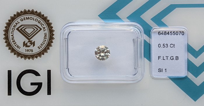 Ingen mindstepris - 1 pcs Diamant  (Naturfarvet)  - 0.53 ct - Rund - Fancy light Grå Brun - SI1 - International Gemological Institute (IGI)