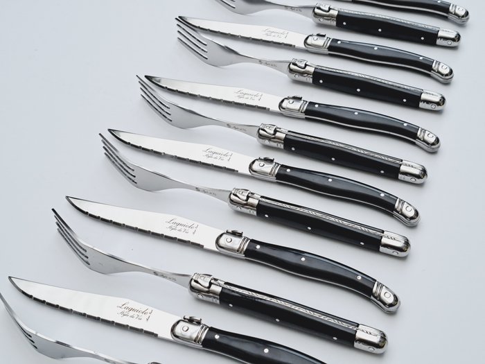 Laguiole - 6x Forks  6x knives - Black - style de - Bordknive sæt (12) - abs