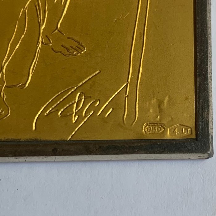 Corrado Cagli - Træsnit/Relief, Tre pastori adoranti - 65 mm - Guld, Sølv