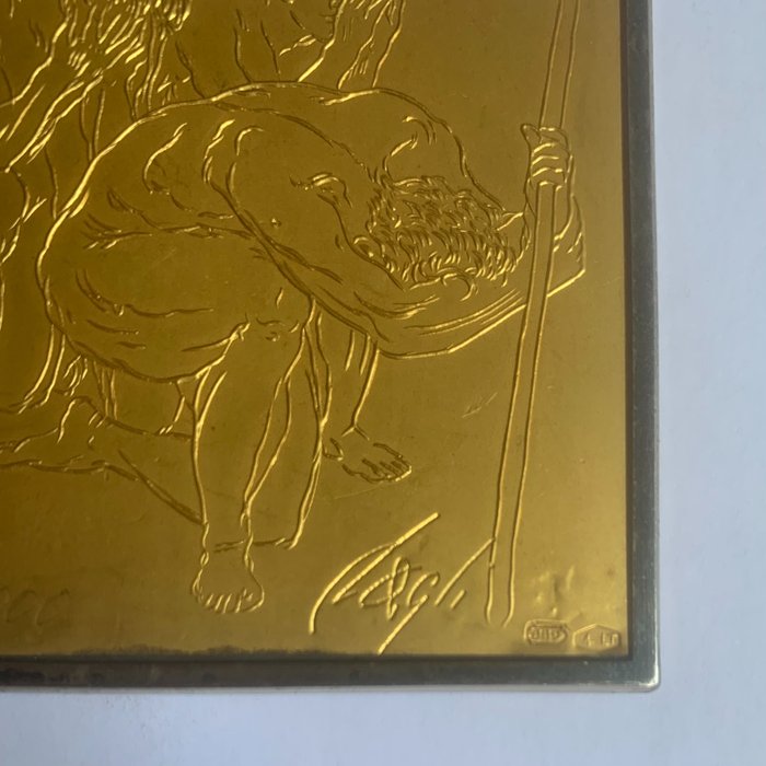 Corrado Cagli - Træsnit/Relief, Tre pastori adoranti - 65 mm - Guld, Sølv