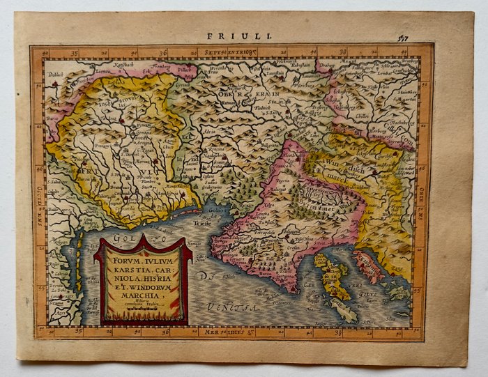 Italien - Venedigbugten og Triestebugten, herunder Friuli og Istrien; G. Mercator/J. Hondius/J. Cloppenburgh - Forum Iulium Karstia, Carniola Histria et Windorum Marchia - 1621-1650