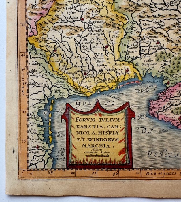 Italien - Venedigbugten og Triestebugten, herunder Friuli og Istrien; G. Mercator/J. Hondius/J. Cloppenburgh - Forum Iulium Karstia, Carniola Histria et Windorum Marchia - 1621-1650