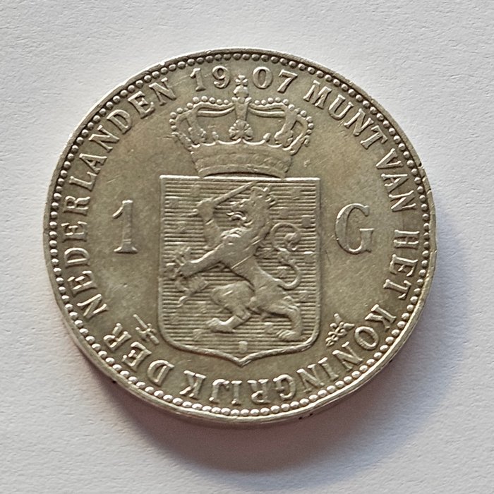 Holland Wilhelmina (1890-1948) 1 Gulden 1907  (Ingen mindstepris)