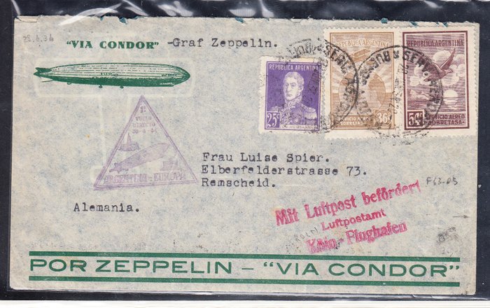 Argentina 1934 - Zeppelin Argentina Europe-flyvning den 26. juni 1934 fra Buenos Aires til Tyskland - Michel f63-03