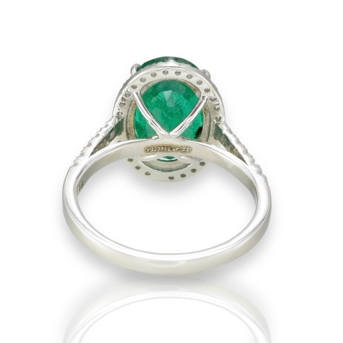 Ring Platin -  3.88ct. tw. Smaragd - Diamant - Eksklusiv Emerald Ring