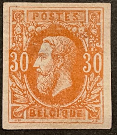 Belgien 1869/1883 - Liggende løve + Leopold II 'New Types' - UPUTTED - 30c okkerrød - OBP 33ND