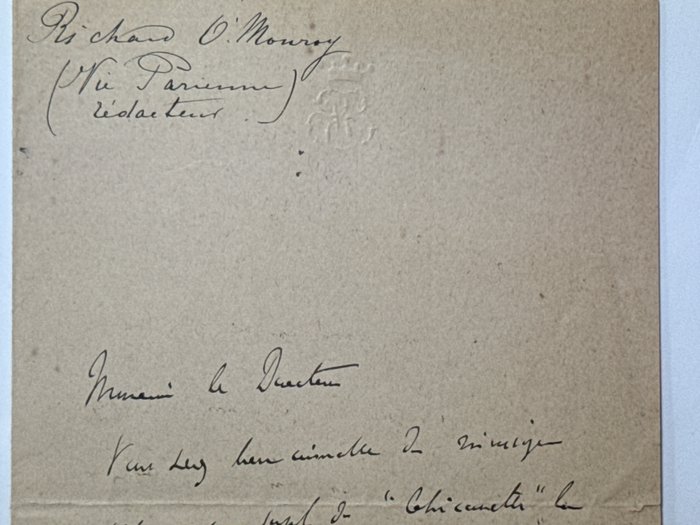 Richard O'Monroy (1849-1916) romancier et nouvelliste français - Lettre autograph signé du redaction "Vie Parisienne" - 1880