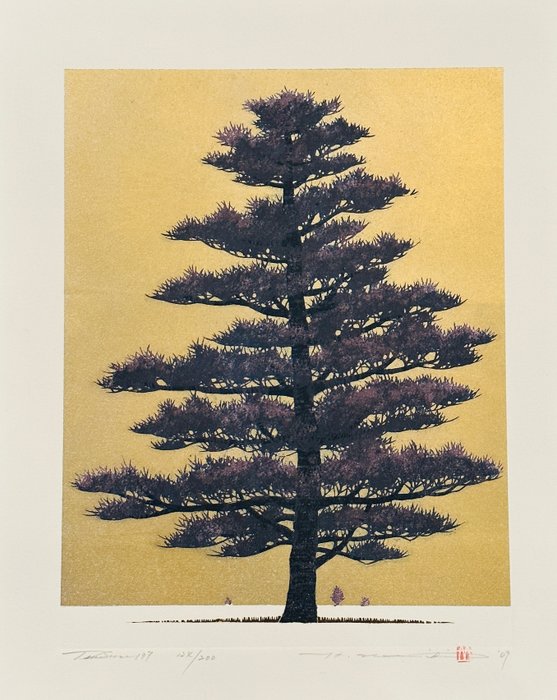 Tree Scene serie n 137 - XXL size - Gold/Purple Limited edition 124/200 - Sold out! - Hajime Namiki 並木 (b 1948) - Japan