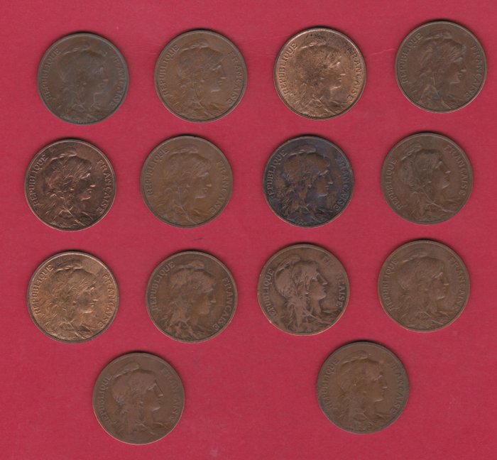 Frankrig Lot de 14 monnaies de 5 centimes Daniel Dupuis 1899-1920  (Ingen mindstepris)