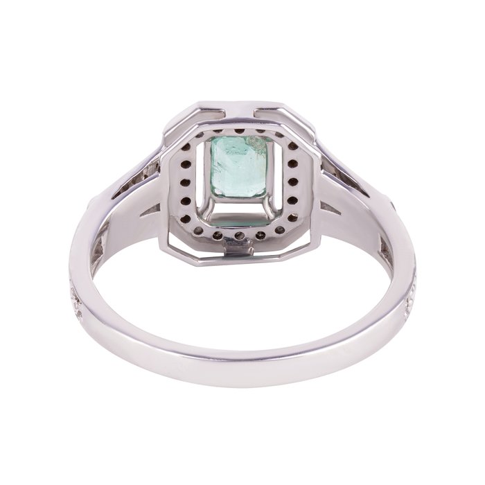 Ring - 14 karat Hvidguld -  0.78ct. tw. Smaragd - Diamant