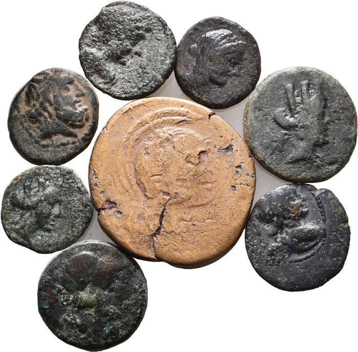 Antikken. Lot of 8 ancient coins Including Large Amisos,  (Ingen mindstepris)