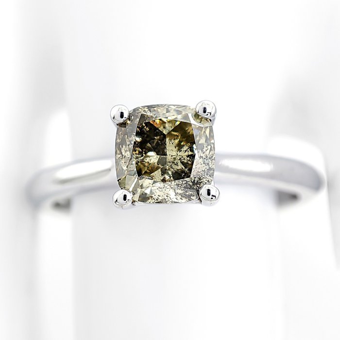 Ring - 14 karat Hvidguld -  1.03ct. tw. Grøn Diamant (Naturfarvet)