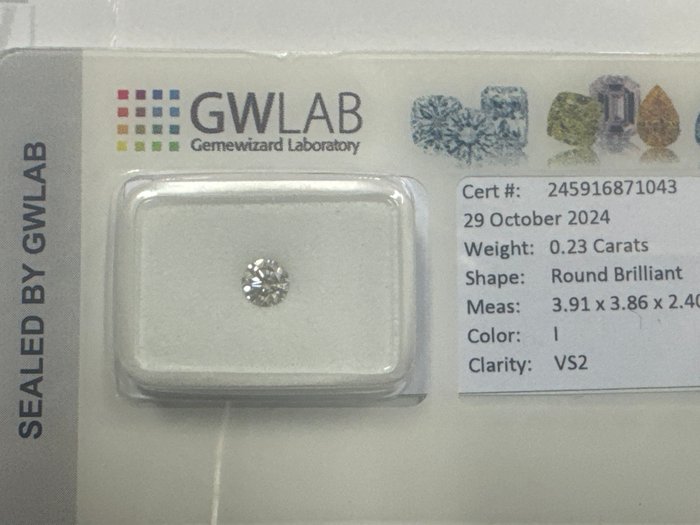 Ingen mindstepris - 1 pcs Diamant  (Natur)  - 0.23 ct - Rund - I - VS2 - Gemewizard Gemological Laboratory (GWLab)