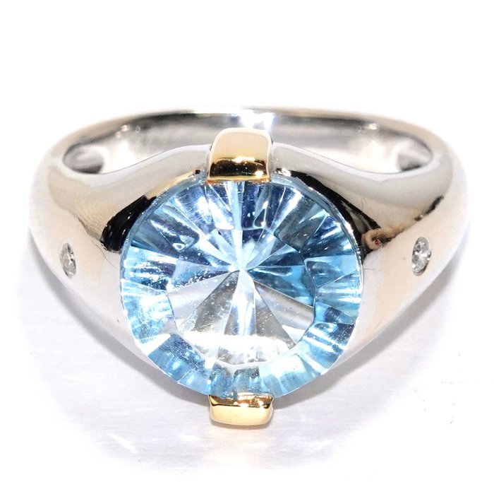 Ring - 18 kraat Gulguld, Hvidguld -  3.44ct. tw. Topas - Diamant - Gratis størrelsesændring EU52-60