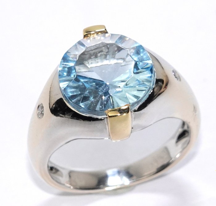 Ring - 18 kraat Gulguld, Hvidguld -  3.44ct. tw. Topas - Diamant - Gratis størrelsesændring EU52-60