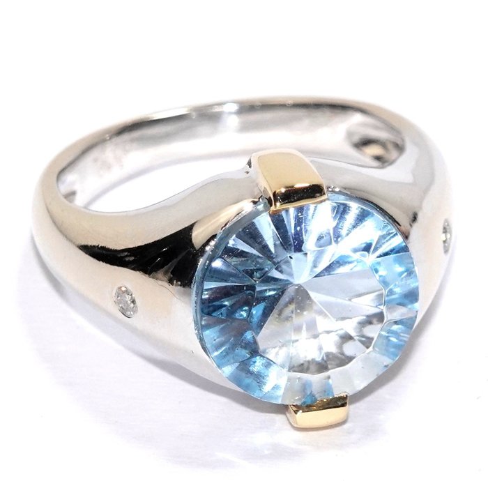 Ring - 18 kraat Gulguld, Hvidguld -  3.44ct. tw. Topas - Diamant - Gratis størrelsesændring EU52-60