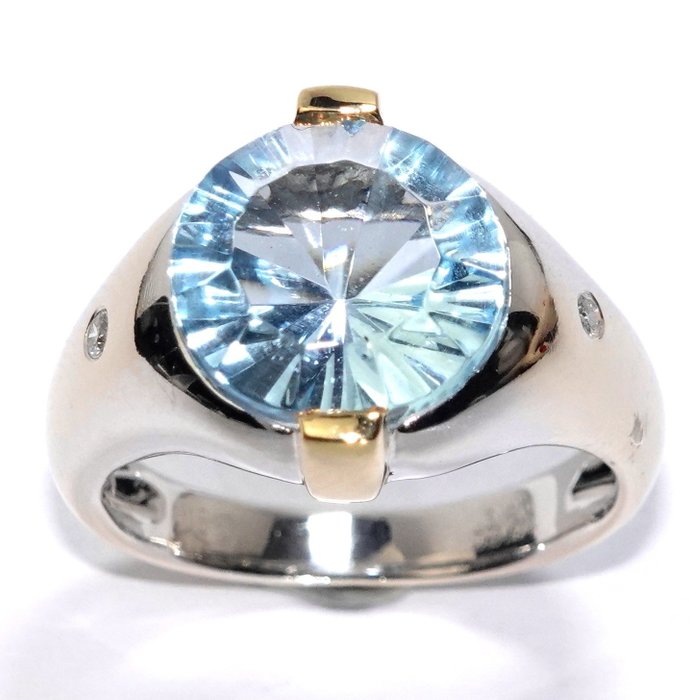 Ring - 18 kraat Gulguld, Hvidguld -  3.44ct. tw. Topas - Diamant - Gratis størrelsesændring EU52-60