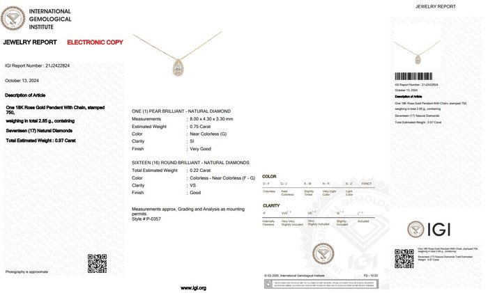 Halskæde med vedhæng - 18 kraat Rosaguld -  0.97ct. tw. Diamant (Natur) - Diamant