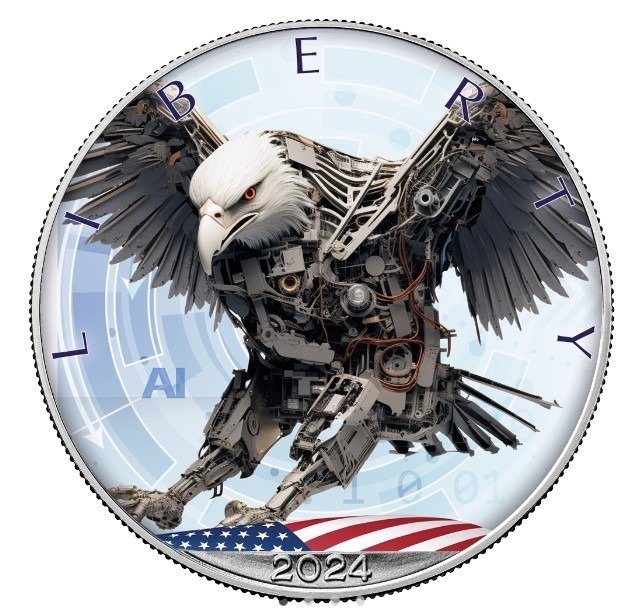 Förenta staterna 1 Dollar 2024 Silver Eagle Silber Eagle - KI Cyber Eagle Farbe 1 Oz (999)  (Ingen mindstepris)