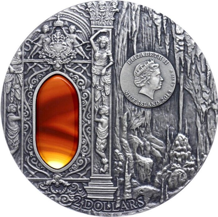 Niue. 2 Dollars 2013 "Mysteries of Wawel" - with Agate crystal, 2 Oz (.999)