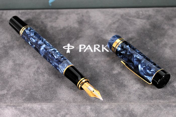 Parker - Duofold Centennial Marble Blue pennino in Oro massiccio 18 KT - Fyldepen