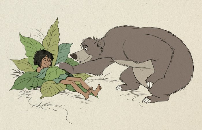 Jaume Esteve - Baloo Sheltering a Sleepy Mowgli [The Jungle Book]