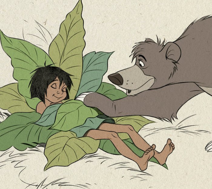 Jaume Esteve - Baloo Sheltering a Sleepy Mowgli [The Jungle Book]