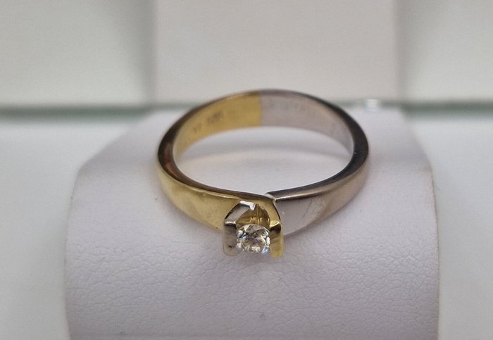 Ingen mindstepris - Ring - 14 karat Gulguld, Hvidguld -  0.10ct. tw. Diamant (Natur)