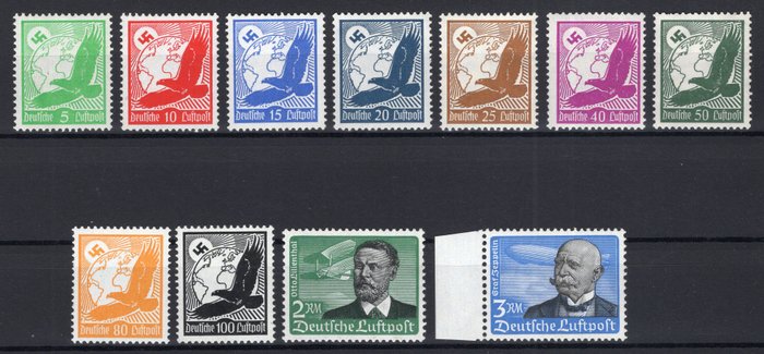 Tyske Kejserrige 1934 - Airmail udgave Golden Eagle, Lilienthal og Zeppelin **/MNH - Michel 529/539